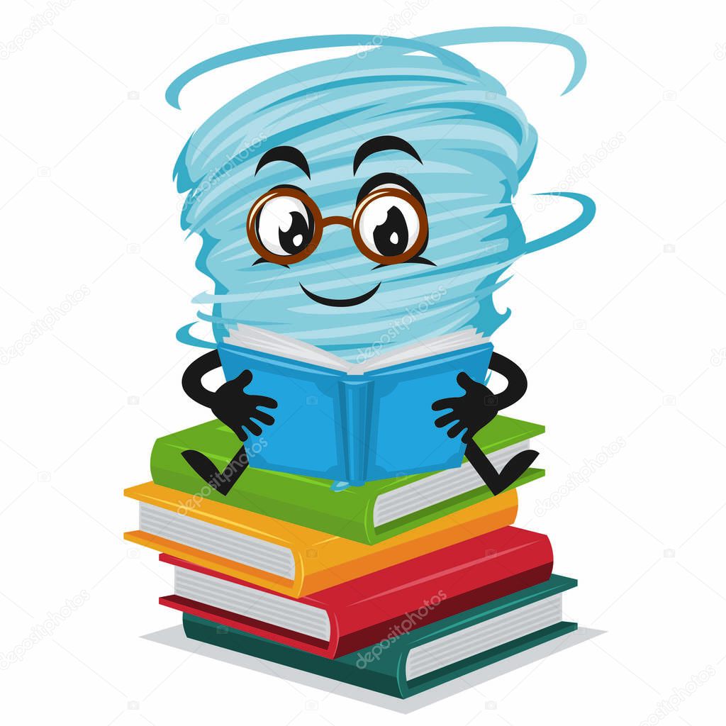 vector illustration of tornado mascot or character reading book