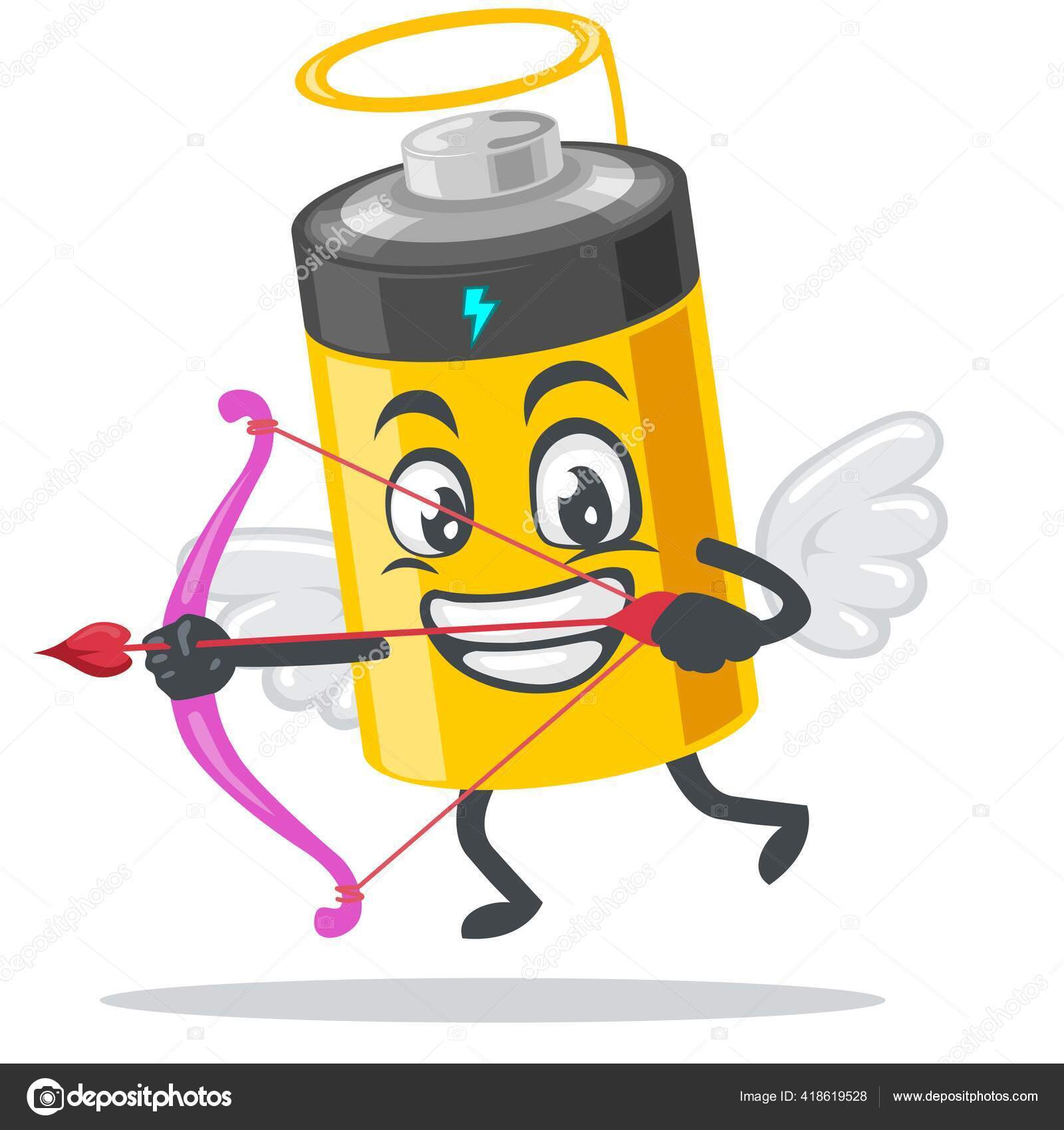 电池吉祥物或人物的矢量图解身穿丘比特服装手持弓图库矢量图©jambulboy 418619528, image size:1600x1700