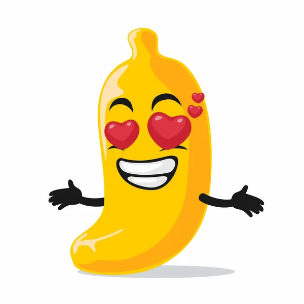 Illustration Vectorielle Mascotte Personnage Banane Avec Oeil Amour — Image vectorielle