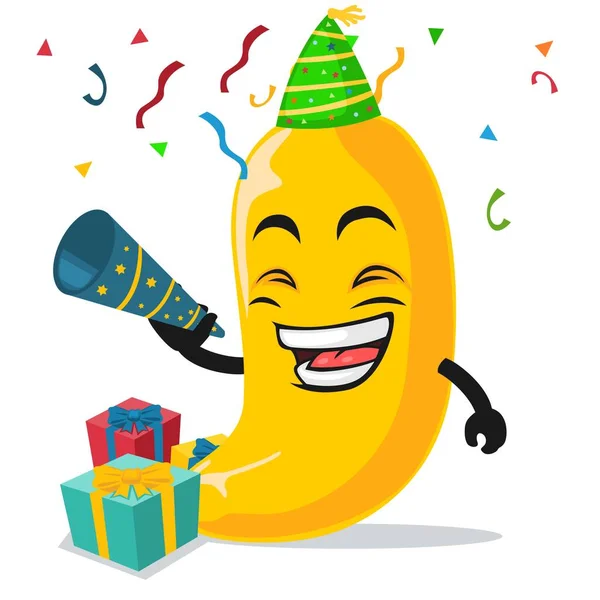 Vector Illustration Banana Mascot Character Celebrate New Year Party — Stock Vector