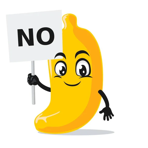 Διανυσματική Απεικόνιση Της Μασκότ Μπανάνα Χαρακτήρα Κρατώντας Σημάδι Λέει Όχι — Διανυσματικό Αρχείο