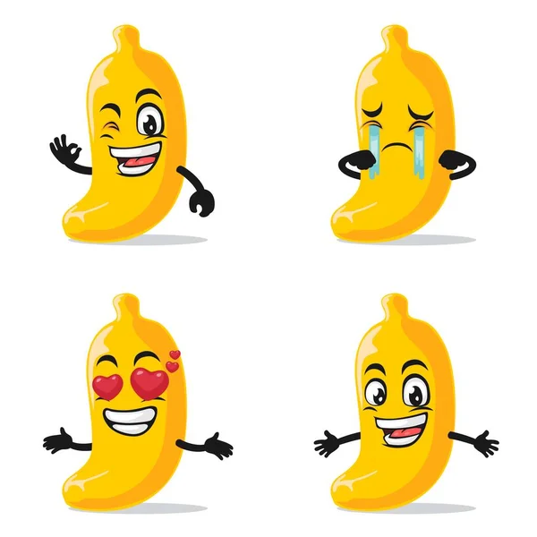 Vector Illustration Banana Mascot Character Collection Set Expression Theme — Stock Vector