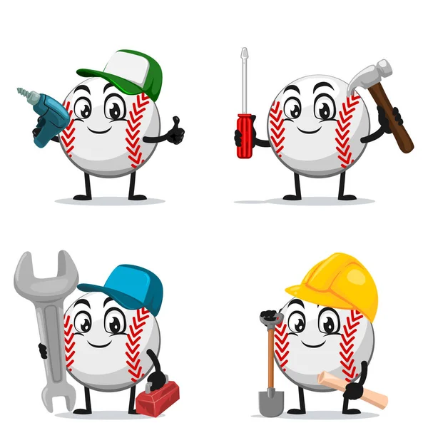 Vector Illustration Baseball Character Mascot Collection Set Service Repair Theme — Stock Vector