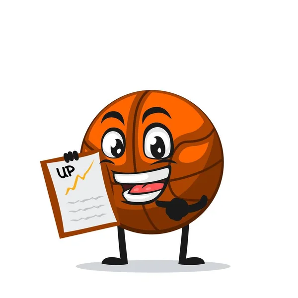 Vector Illustration Basket Ball Mascot Character Presentation Clipboard — Stock Vector