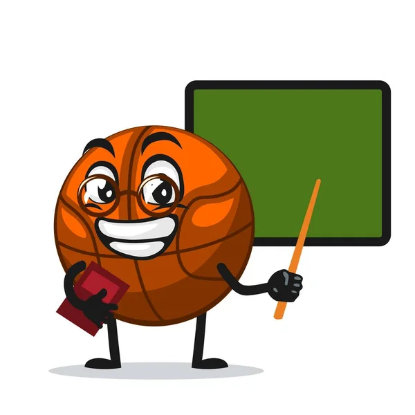 Vector Illustration Basket Ball Mascot Character Teaching Front Blackboard — Stock Vector