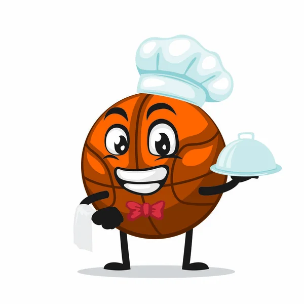 Vector Illustration Basket Ball Mascot Character Wearing Chef Hat Serve — Stock Vector