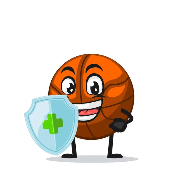 Vector Illustration Basket Ball Mascot Character Holding Shield Protection — Stock Vector