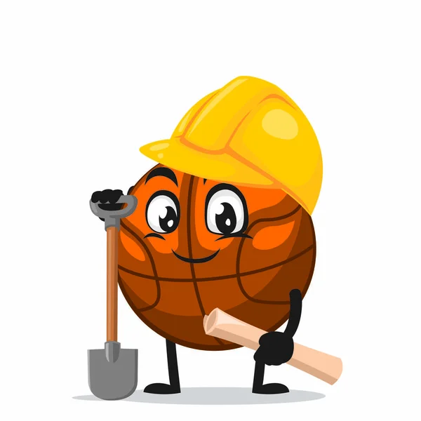 Vector Illustration Basket Ball Mascot Character Wearing Builder Costume — Stock Vector