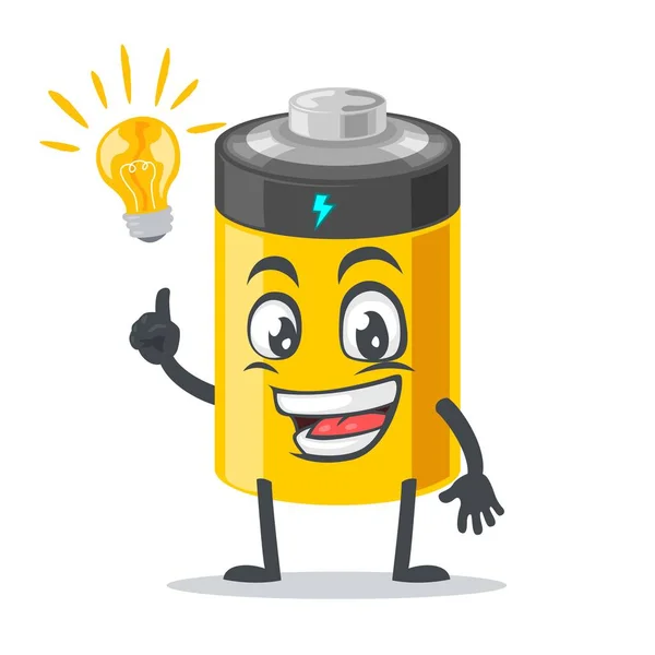 Ilustración Vectorial Mascota Batería Personaje Tiene Idea — Vector de stock