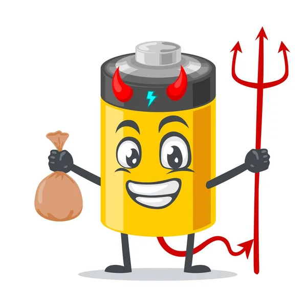 Illustration Vectorielle Mascotte Batterie Personnage Portant Costume Diable Tenant Trident — Image vectorielle