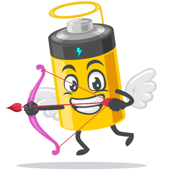 Vektor Illustration Batteri Maskot Eller Karaktär Bär Cupid Kostym Och — Stock vektor