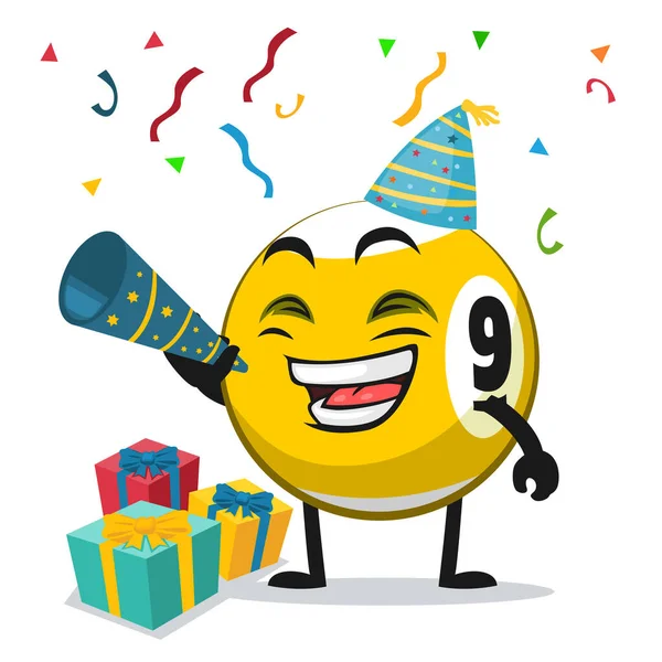 Vector Illustration Billiard Ball Character Mascot Celebrate New Year Party — Stock Vector