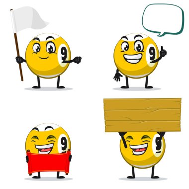 Boş işaret temalı bilardo topu karakter veya maskot koleksiyonunun vektör çizimi