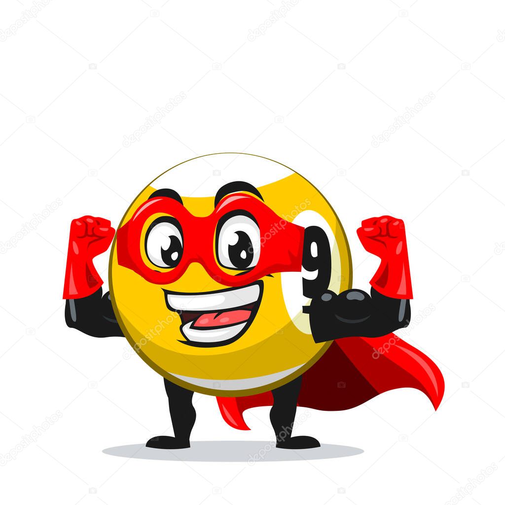 vector illustration of billiard ball character or mascot wearing super hero costume