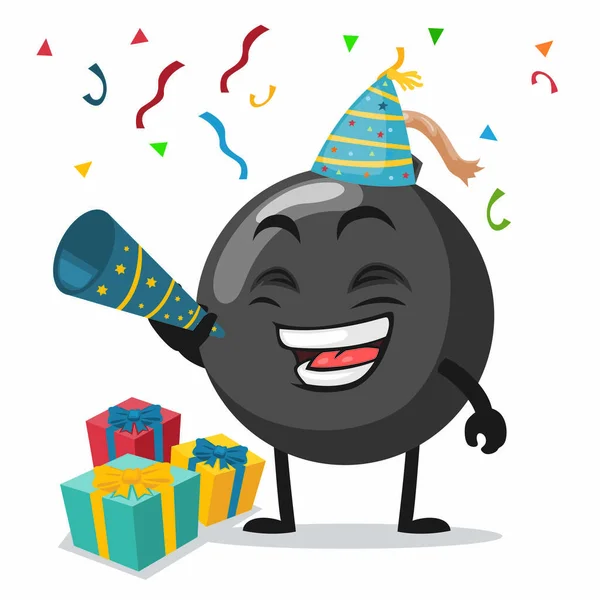 Ilustração Vetorial Personagem Bomba Mascote Celebrar Festa Ano Novo — Vetor de Stock