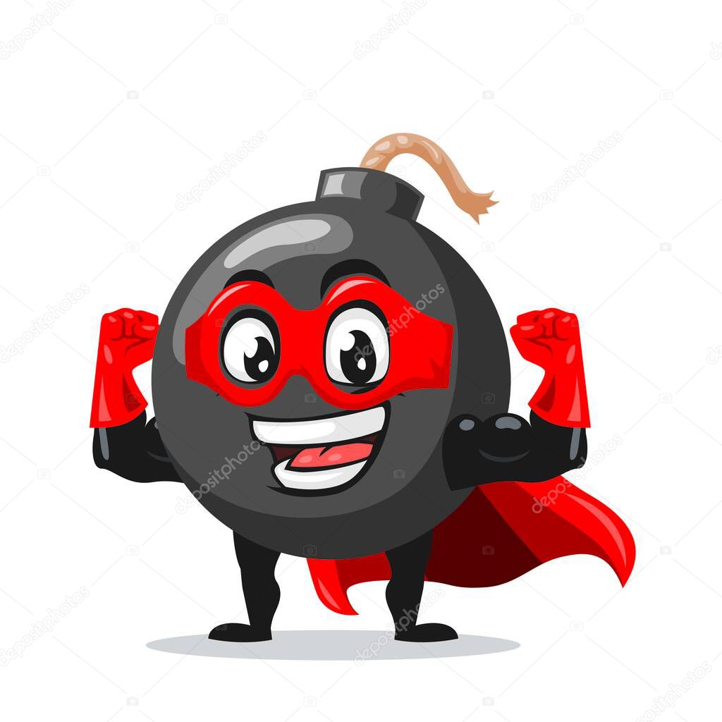 vector illustration of bomb character of mascot wearing super hero costume