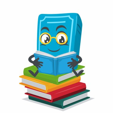Kitap karakteri veya maskot okuma kitabının vektör illüstrasyonu