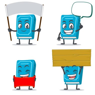 İmza temalı kitap karakteri veya maskot koleksiyonunun vektör illüstrasyonu