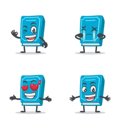 İfade temalı kitap karakteri veya maskot koleksiyonunun vektör illüstrasyonu