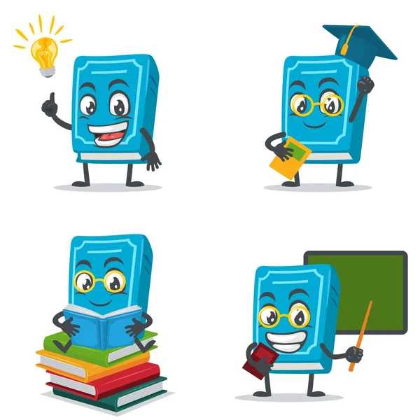 Vector Illustration Book Character Mascot Collection Set Education Theme — Stock Vector