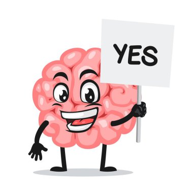 Beyin maskotu veya karakter tutucu illüstrasyonu evet diyor.