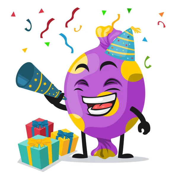 Ilustração Vetorial Mascote Doces Personagem Celebrar Festa Ano Novo — Vetor de Stock