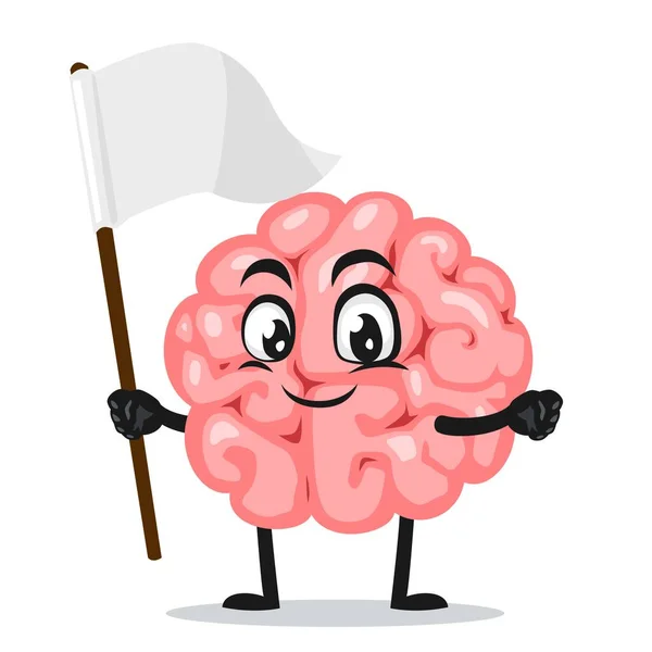 Ilustración Vectorial Mascota Del Cerebro Del Personaje Que Sostiene Bandera — Vector de stock