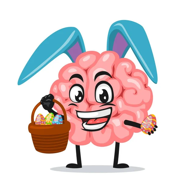 Ilustración Vectorial Mascota Del Cerebro Personaje Con Sombrero Conejo — Vector de stock