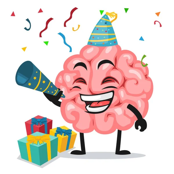 Vector Illustration Brain Mascot Character Celebrate New Year Party — Stock Vector