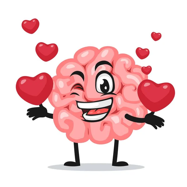 Ilustración Vectorial Mascota Del Cerebro Carácter Traer Símbolos Amor — Vector de stock