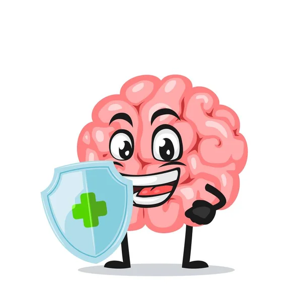 Ilustración Vectorial Mascota Del Cerebro Del Escudo Retención Caracteres Para — Vector de stock