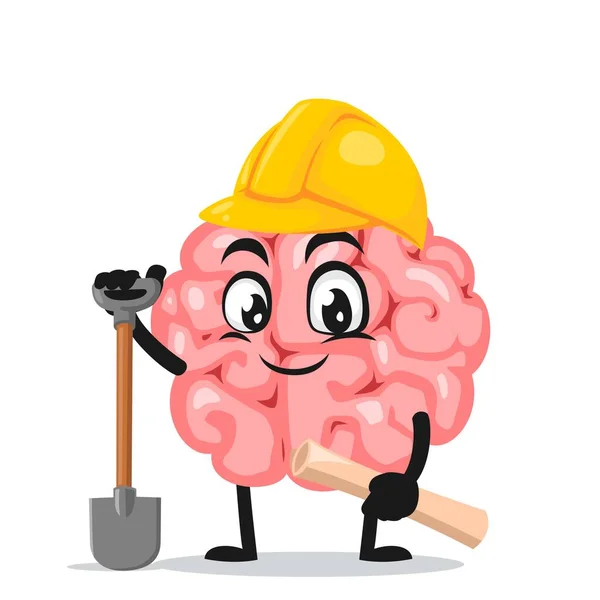 Ilustración Vectorial Mascota Del Cerebro Personaje Que Lleva Traje Constructor — Vector de stock