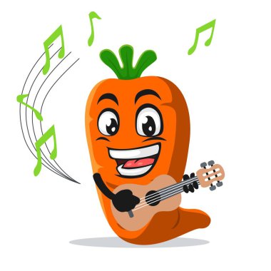 Gitar çalan havuç maskotu veya karakterin vektör çizimi