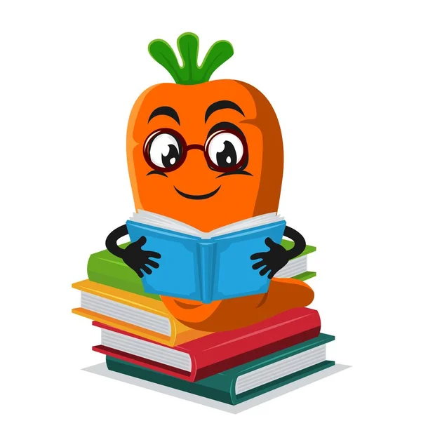 Vector Ilustración Mascota Zanahoria Libro Lectura Caracteres — Vector de stock