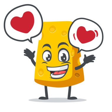 vector illustration of cheese character or mascot says with love in bubble speech clipart