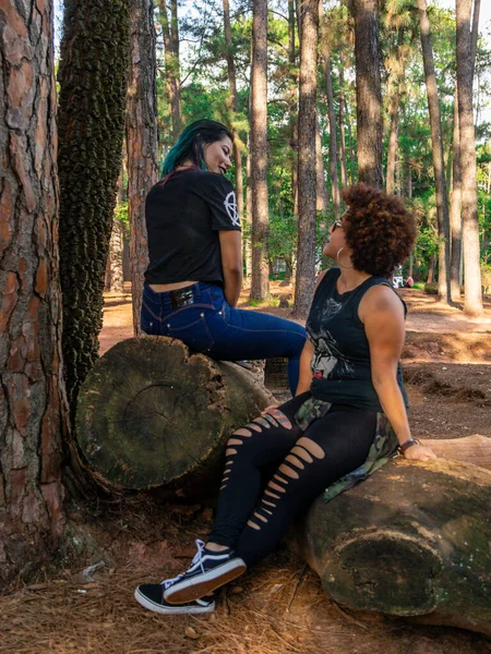 Lesbiche Fidanzate Coppia Una Bella Giornata Sole Nel Parco — Foto Stock