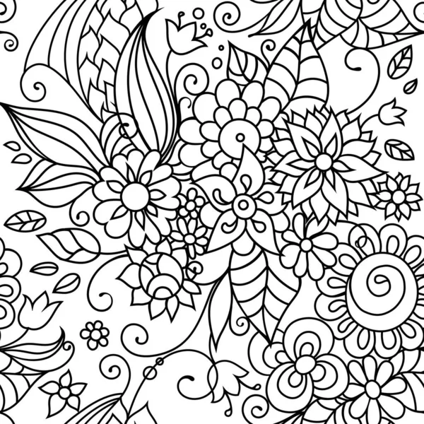 Zentangle Inspired Floral Textile Pattern Ornamental Flowers Leaves Colorful Hippie — Stock Vector