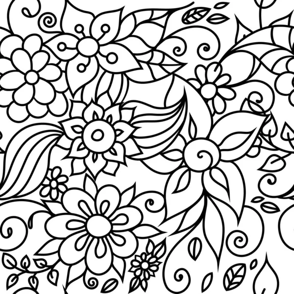 Zentangle Ispirato Motivo Floreale Tessile Con Fiori Ornamentali Foglie Colorato — Vettoriale Stock