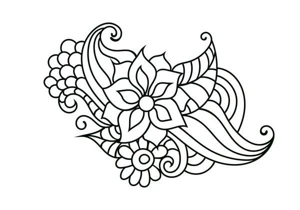 Zentangle Inspirado Ornamento Livro Colorir Floral Com Flores Folhas Branco — Vetor de Stock