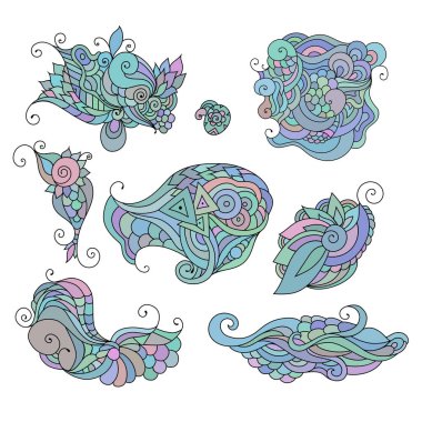 Renkli zendol karalama çizimi. Dövme çizimleri. Beyaz üzerinde etnik kabile dalgalı vektör çizimi.