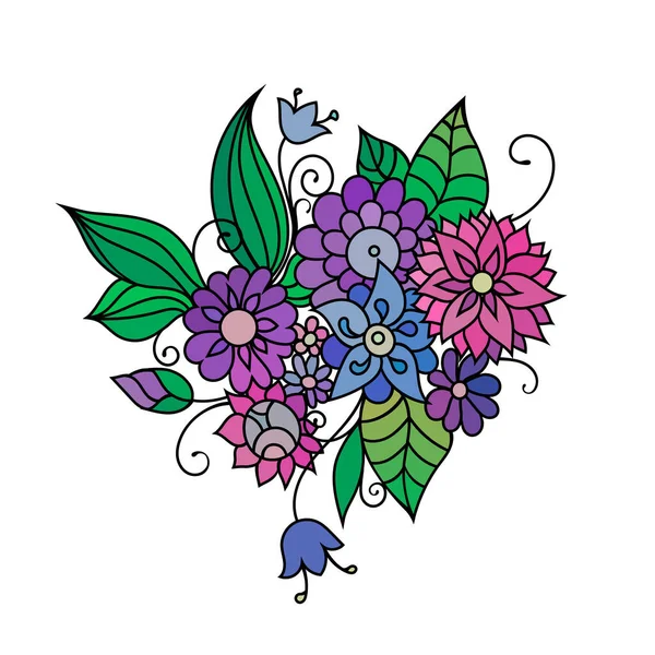 Zentangle Inspirado Ornamento Livro Colorir Floral Com Flores Folhas Branco — Vetor de Stock