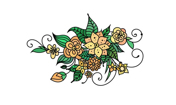 Zentangle inspired floral coloring book ornament with flowers and leaves — Stock Vector