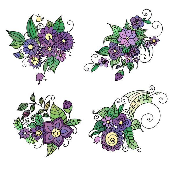 Zentangle启发花色书籍装饰花卉和树叶 — 图库矢量图片