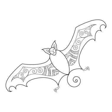 Zen karalama sevimli korkunç yarasa. Cadılar Bayramı boho zentangle ilham verici sanat çizgisi çizimi.