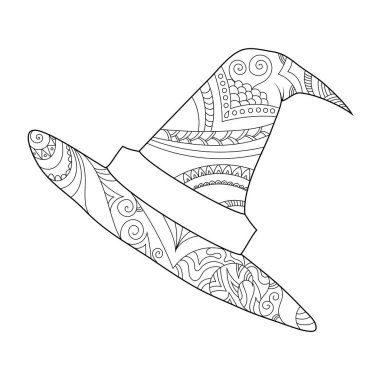 Zendoodle şapka boyama sayfası. Cadılar Bayramı boho zentangle ilham verici sanat çizgisi çizimi.