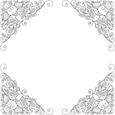 Zen cadılar bayramı dekoratif çerçevesini balkabağı ve süslemelerle karalıyor. Sezon bayramı boho zentangle Sanat çizgisi illüstrasyonu.