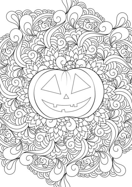 Zen Doodle Pumpkin Halloween Boho Zentangle Inspired Line Art Illustration — Stock Vector