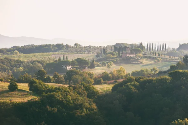 Impressive Tuscany Farm Fields View Colorful Fall Season Italian Countryside — Stock Photo, Image