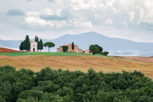 Impressive Tuscany View Farm Fields House Colorful Fall Season Italian — Stock Photo, Image