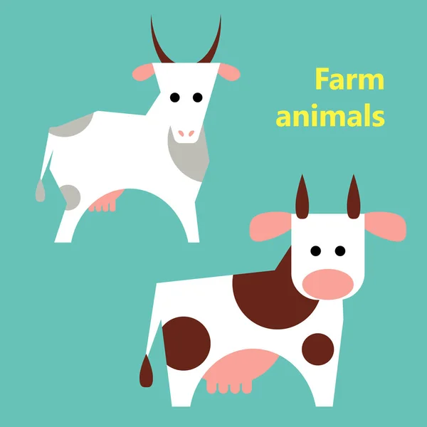 Farm animals cow and goat — Stock Vector